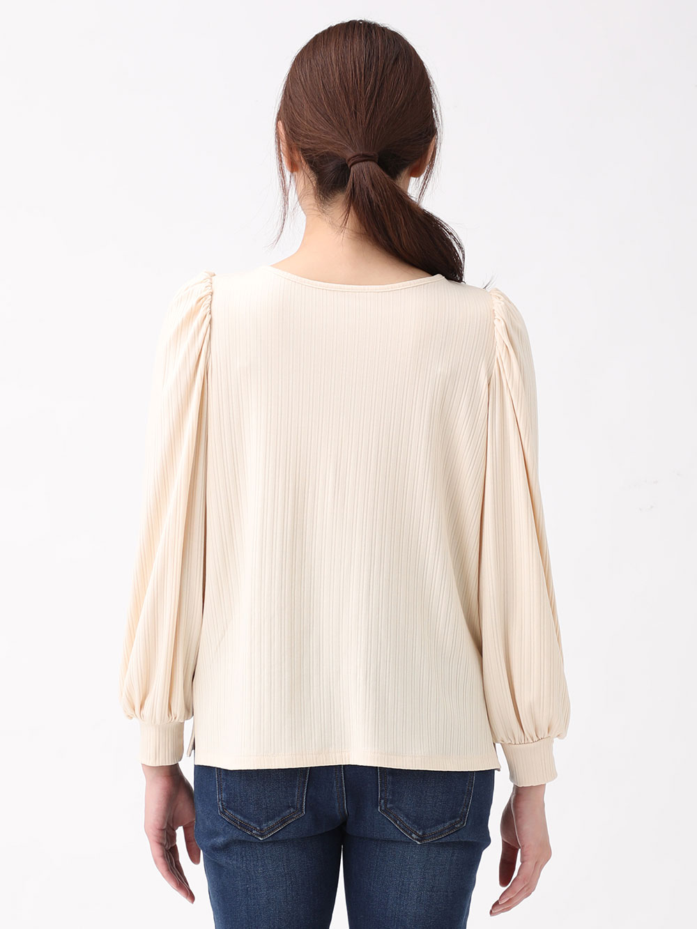 マタニティ トップス|2WAY ランダムリブカットソーボリュームスリーブトップス　マタニティ・授乳服【出産後も長く使える】