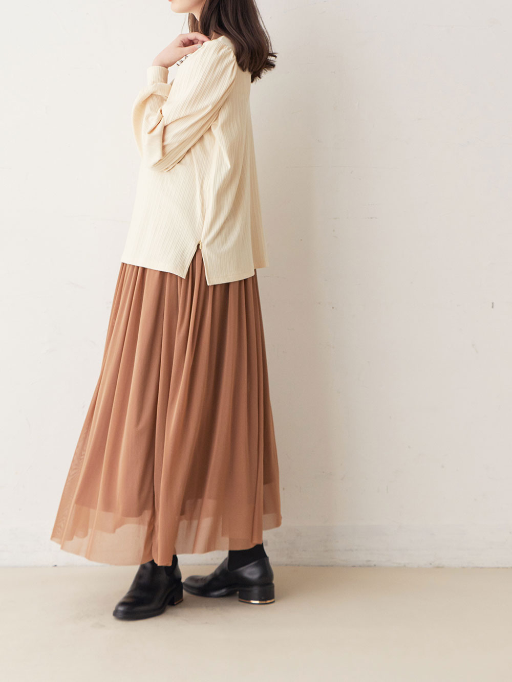 マタニティ スカート|チュールロングスカート　マタニティ・産後【出産後も長く使える】|ブラウン