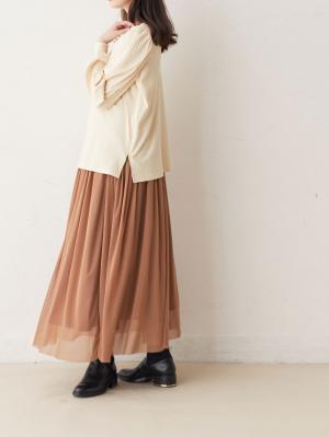 マタニティ スカート|チュールロングスカート　マタニティ・産後【出産後も長く使える】|ブラウン