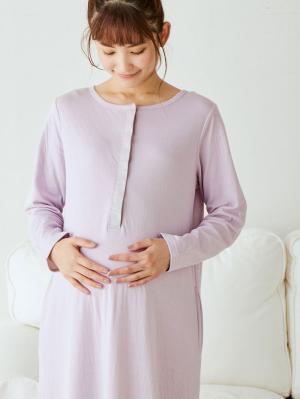 マタニティ パジャマ・ルームウェア|接結ガーゼAラインワンピースネグリジェ　マタニティ・授乳パジャマ|ラベンダー