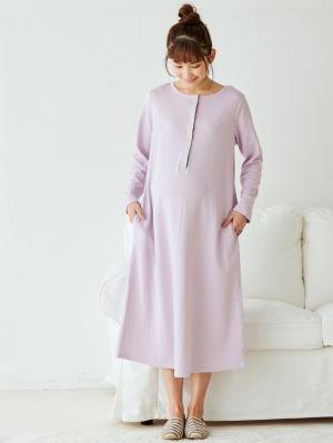 マタニティ パジャマ・ルームウェア|接結ガーゼAラインワンピースネグリジェ　マタニティ・授乳パジャマ|ラベンダー
