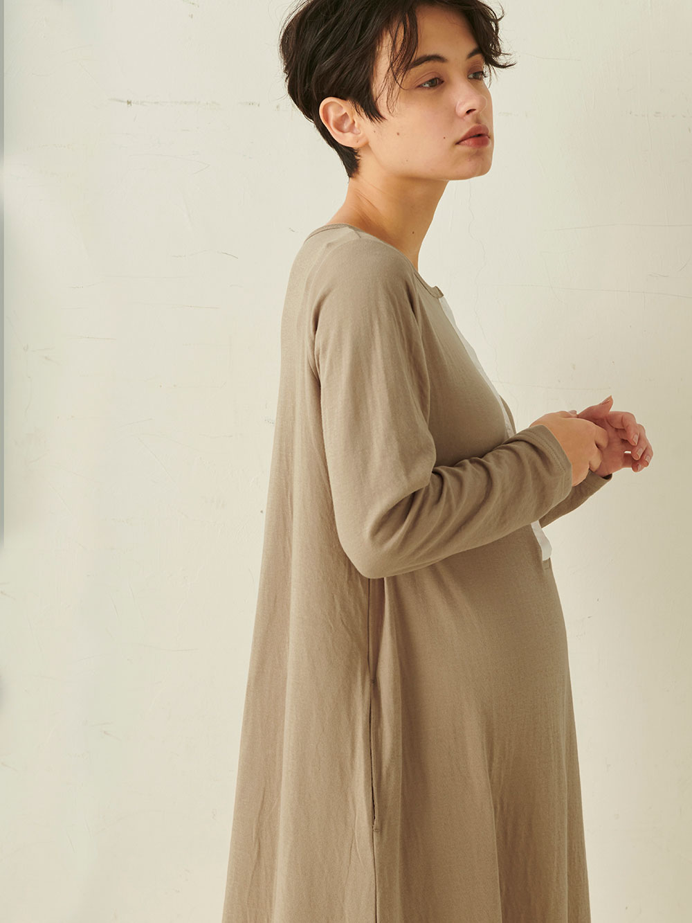 マタニティ パジャマ・ルームウェア|接結ガーゼAラインワンピースネグリジェ　マタニティ・授乳パジャマ|モカブラウン