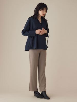 マタニティ パンツ|ストレッチリブフレアパンツ マタニティ・産後【出産後も長く使える】|ベージュ