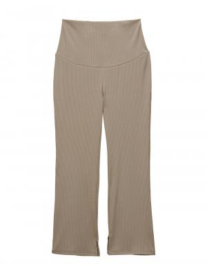 マタニティ パンツ|ストレッチリブフレアパンツ マタニティ・産後【出産後も長く使える】|ベージュ