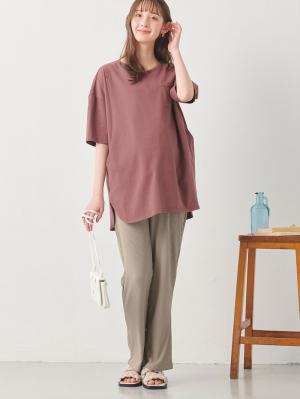 マタニティ パンツ|ストレッチリブフレアパンツ マタニティ・産後【出産後も長く使える】|ベージュ