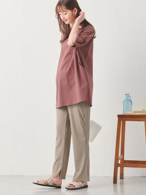 マタニティ パンツ|ストレッチリブフレアパンツ マタニティ・産後【出産後も長く使える】|ベージュ