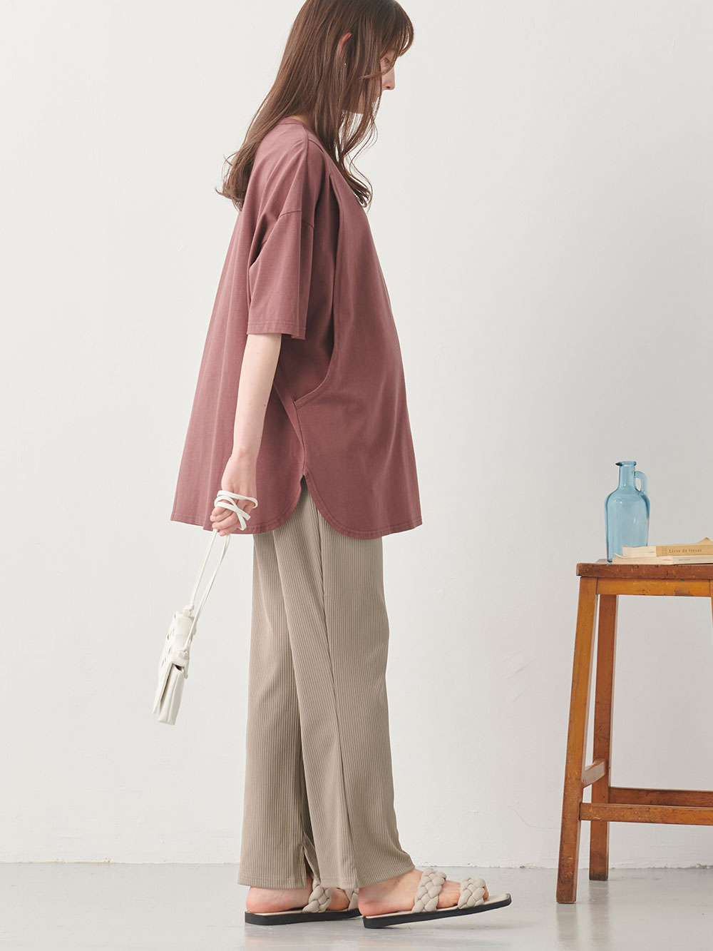 マタニティ パンツ|ストレッチリブフレアパンツ マタニティ・産後【出産後も長く使える】|ベージュ