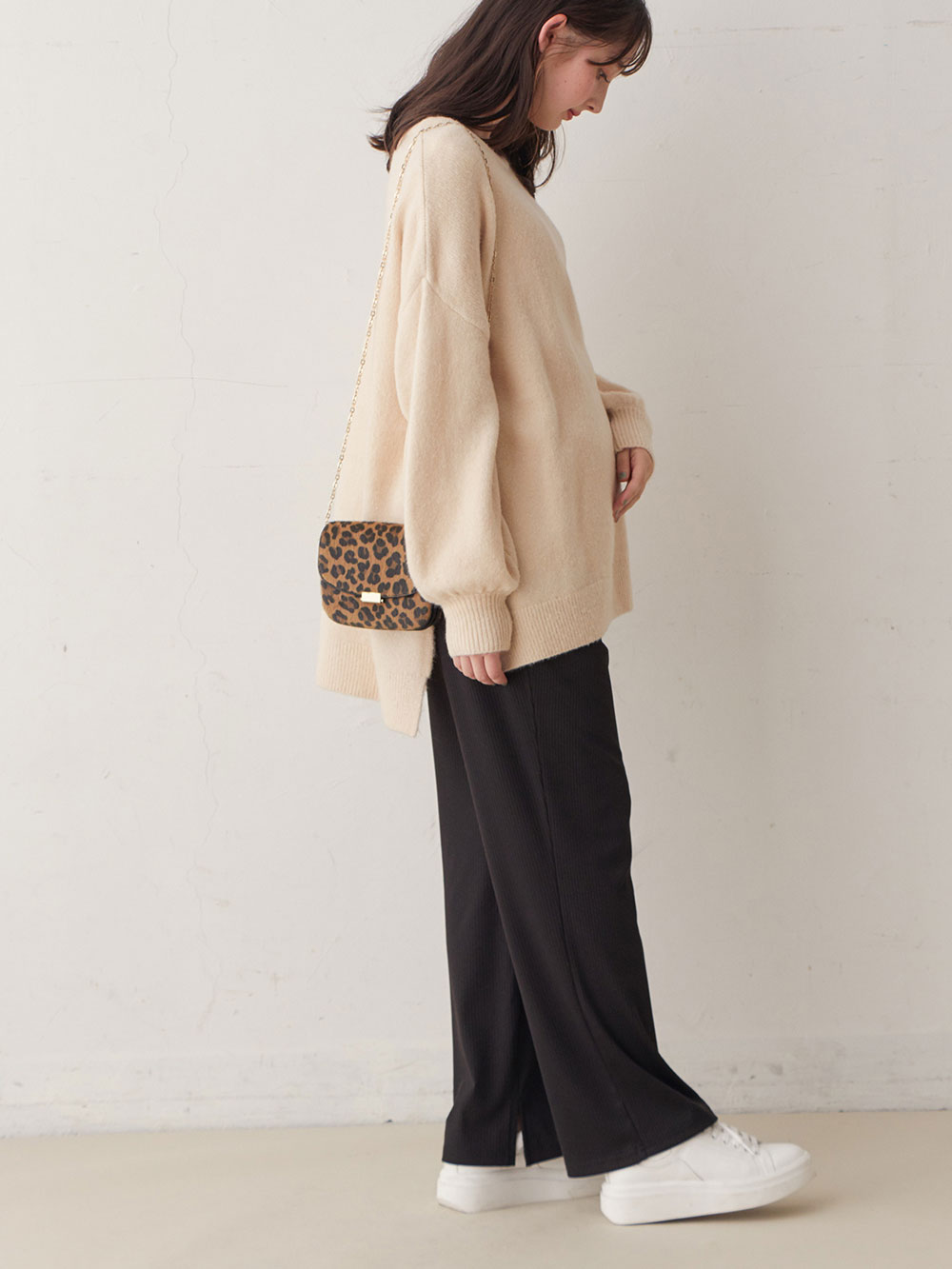 マタニティ パンツ|ストレッチリブフレアパンツ マタニティ・産後【出産後も長く使える】|ブラック