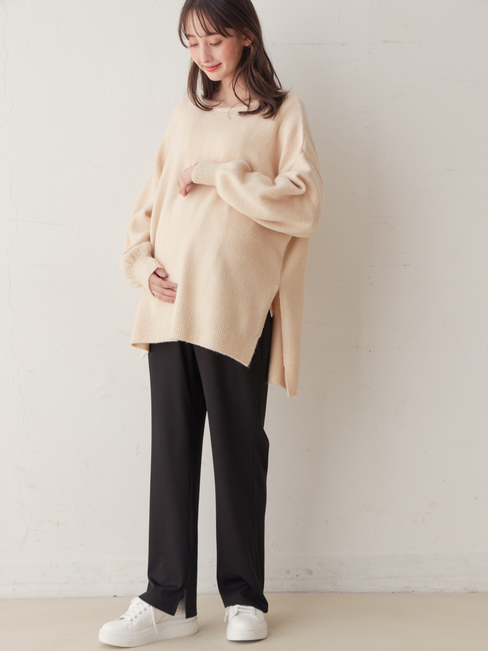 マタニティ パンツ|ストレッチリブフレアパンツ マタニティ・産後【出産後も長く使える】|ブラック