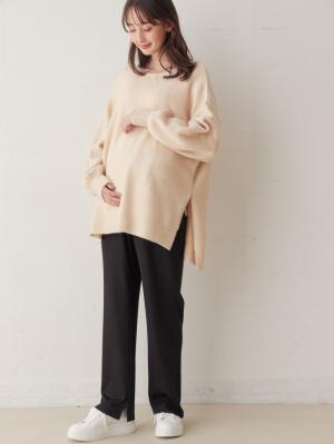 マタニティ パンツ|ストレッチリブフレアパンツ マタニティ・産後【出産後も長く使える】|ブラック