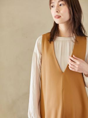 マタニティ ワンピース|Vネックポンチフレアージャンパースカート　マタニティ・授乳服【出産後も長く使える】|キャメル