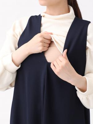 マタニティ ワンピース|Vネックポンチフレアージャンパースカート　マタニティ・授乳服【出産後も長く使える】