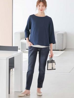 マタニティ パンツ|P・パンツスリムテーパードデニム　マタニティ|ネイビー