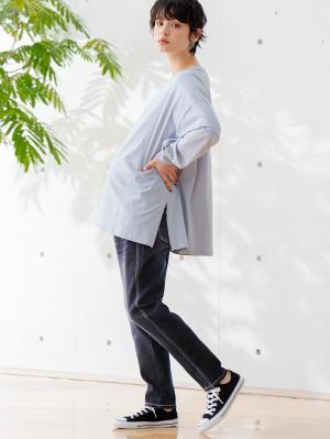 マタニティ パンツ|P・パンツスリムテーパードデニム　マタニティ|ネイビー