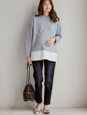 マタニティ パンツ|P・パンツスリムテーパードデニム　マタニティ|ネイビー