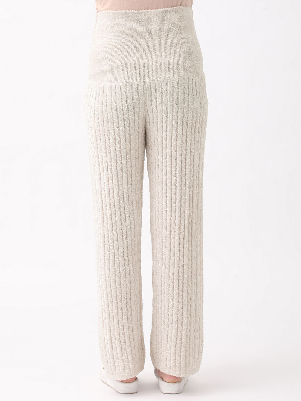 マタニティ パンツ|ふんわりフェザーニットケーブル編みロングパンツ　マタニティ・産後【出産後も長く使える】