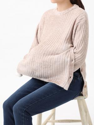 マタニティ トップス|ふんわりフェザーニットリブ編みサイドボタンプルオーバー マタニティ・授乳服【出産後も長く使える】