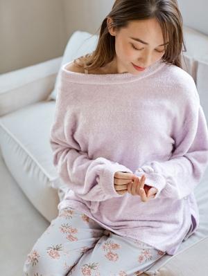 マタニティ トップス|ふんわりフェザーニットサイドボタンプルオーバー　マタニティ・授乳服【出産後も長く使える】|ラベンダー