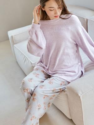 マタニティ トップス|ふんわりフェザーニットサイドボタンプルオーバー　マタニティ・授乳服【出産後も長く使える】|ラベンダー