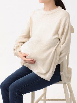 マタニティ トップス|ふんわりフェザーニットサイドボタンプルオーバー　マタニティ・授乳服【出産後も長く使える】