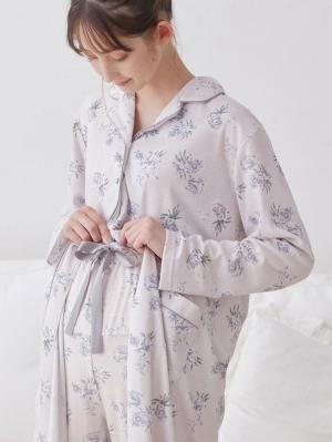 マタニティ期から産後まで使える 快適シームレステーラードスムースパジャマ 親子コーデ 産院推奨 ポケット付 授乳しやすい 産前・産後 セット商品 洗濯機OK/ネット使用OK