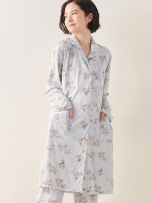 マタニティ パジャマ・ルームウェア|マタニティ期から産後まで使える 快適シームレステーラードスムースパジャマ 親子コーデ 産院推奨 ポケット付 授乳しやすい 産前・産後 セット商品 洗濯機OK/ネット使用OK|サックス×プリント