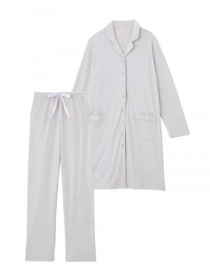 マタニティ パジャマ・ルームウェア|マタニティ期から産後まで使える 快適シームレステーラードスムースパジャマ 親子コーデ 産院推奨 ポケット付 授乳しやすい 産前・産後 セット商品 洗濯機OK/ネット使用OK|ペールグレー