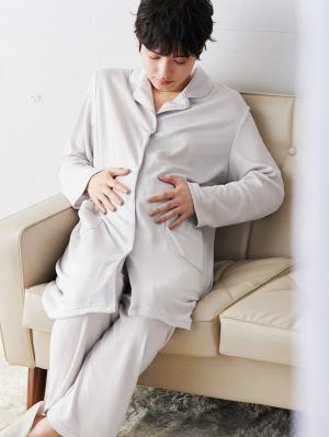 マタニティ パジャマ・ルームウェア|マタニティ期から産後まで使える 快適シームレステーラードスムースパジャマ 親子コーデ 産院推奨 ポケット付 授乳しやすい 産前・産後 セット商品 洗濯機OK/ネット使用OK|ペールグレー