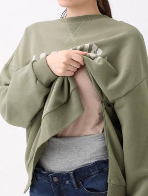 マタニティ トップス|ミニ裏毛裏起毛ボリュームスリーブロゴBIGスウェット　マタニティ・授乳服【出産後も長く使える】
