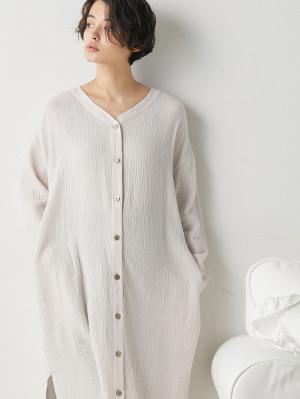 マタニティ パジャマ・ルームウェア|【セット】ぷくぷくダブルガーゼVネックワンピ&産前産後使えるレギンスパジャマ マタニティ・授乳パジャマ【親子コーデ可】|オフベージュ