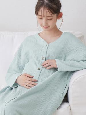 マタニティ パジャマ・ルームウェア|【セット】ぷくぷくダブルガーゼVネックワンピ&産前産後使えるレギンスパジャマ マタニティ・授乳パジャマ【親子コーデ可】|グレイッシュブルー