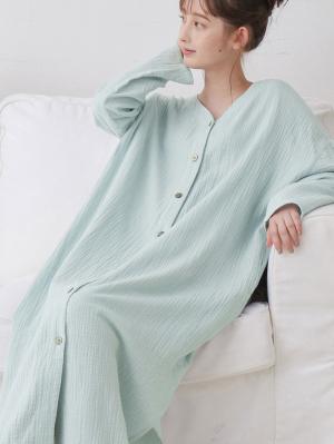 マタニティ パジャマ・ルームウェア|【セット】ぷくぷくダブルガーゼVネックワンピ&産前産後使えるレギンスパジャマ マタニティ・授乳パジャマ【親子コーデ可】|グレイッシュブルー