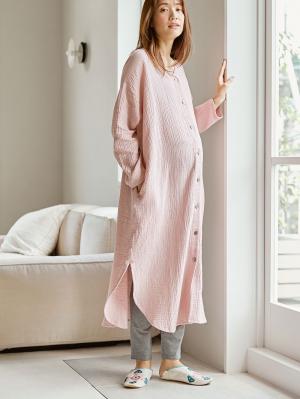 マタニティ パジャマ・ルームウェア|【セット】ぷくぷくダブルガーゼVネックワンピ&産前産後使えるレギンスパジャマ マタニティ・授乳パジャマ【親子コーデ可】|グレイッシュピンク