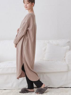 マタニティ パジャマ・ルームウェア|【セット】ぷくぷくダブルガーゼVネックワンピ&産前産後使えるレギンスパジャマ マタニティ・授乳パジャマ【親子コーデ可】|モカブラウン
