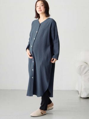 マタニティ パジャマ・ルームウェア|【セット】ぷくぷくダブルガーゼVネックワンピ&産前産後使えるレギンスパジャマ マタニティ・授乳パジャマ【親子コーデ可】|ネイビー