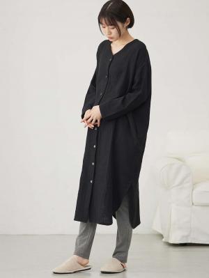 マタニティ パジャマ・ルームウェア|【セット】ぷくぷくダブルガーゼVネックワンピ&産前産後使えるレギンスパジャマ マタニティ・授乳パジャマ【親子コーデ可】|ブラック