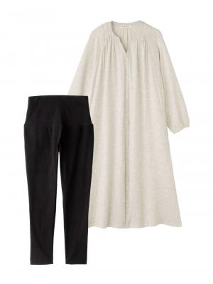 接結ガーゼスリットネック前開きワンピース×産後も使えるレギンスパジャマ　マタニティ・授乳パジャマ 10110