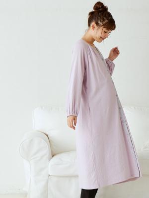 マタニティ パジャマ・ルームウェア|接結ガーゼスリットネック前開きワンピース×産後も使えるレギンスパジャマ　マタニティ・授乳パジャマ|ラベンダー