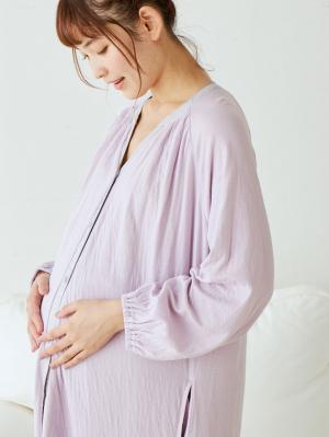 マタニティ パジャマ・ルームウェア|接結ガーゼスリットネック前開きワンピース×産後も使えるレギンスパジャマ　マタニティ・授乳パジャマ|ラベンダー