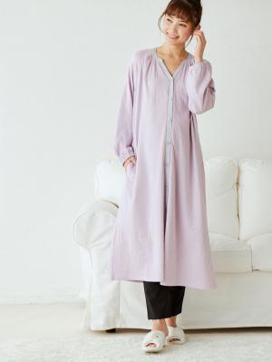 マタニティ パジャマ・ルームウェア|接結ガーゼスリットネック前開きワンピース×産後も使えるレギンスパジャマ　マタニティ・授乳パジャマ|ラベンダー