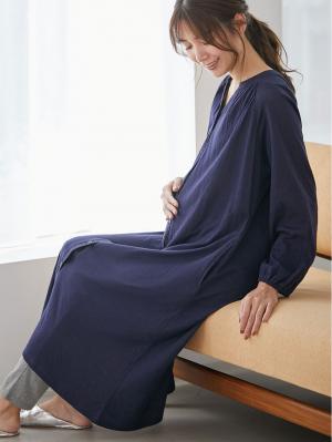 接結ガーゼスリットネック前開きワンピース×産後も使えるレギンスパジャマ　マタニティ・授乳パジャマ10110