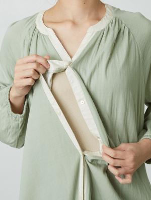 マタニティ パジャマ・ルームウェア|接結ガーゼスリットネック前開きワンピース×産後も使えるレギンスパジャマ　マタニティ・授乳パジャマ