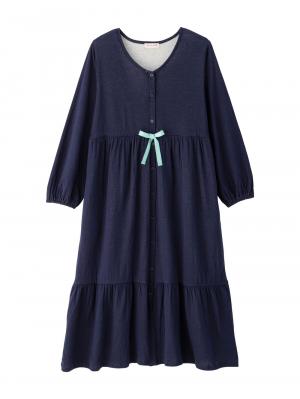 マタニティ パジャマ・ルームウェア|接結ガーゼティアードリラックスネグリジェ|ネイビー