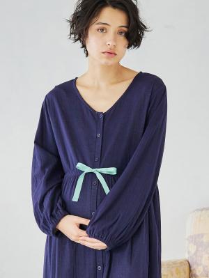 マタニティ パジャマ・ルームウェア|接結ガーゼティアードリラックスネグリジェ|ネイビー