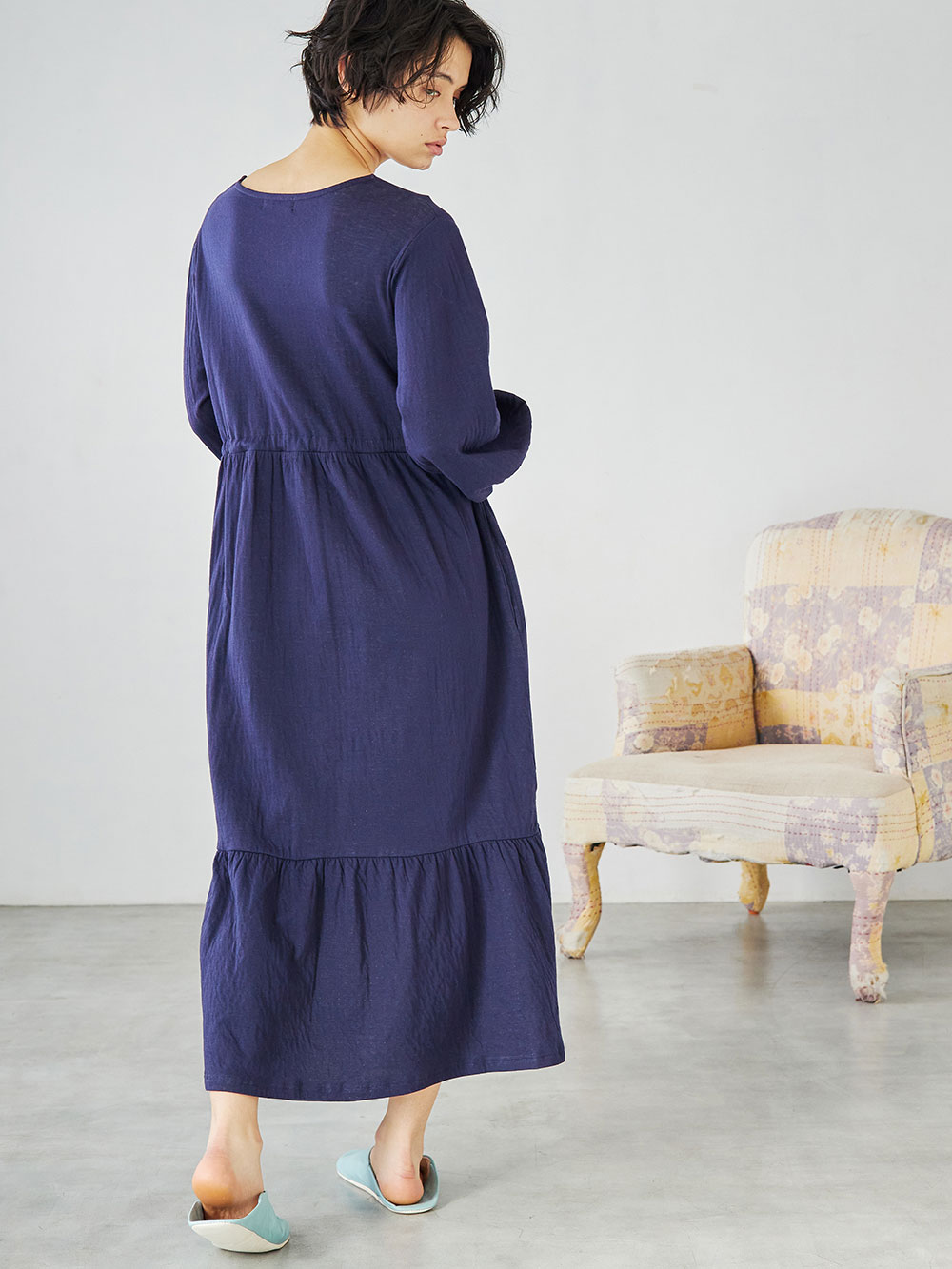 マタニティ パジャマ・ルームウェア|接結ガーゼティアードリラックスネグリジェ|ネイビー