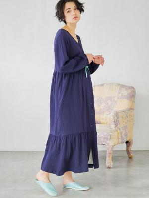 マタニティ パジャマ・ルームウェア|接結ガーゼティアードリラックスネグリジェ|ネイビー