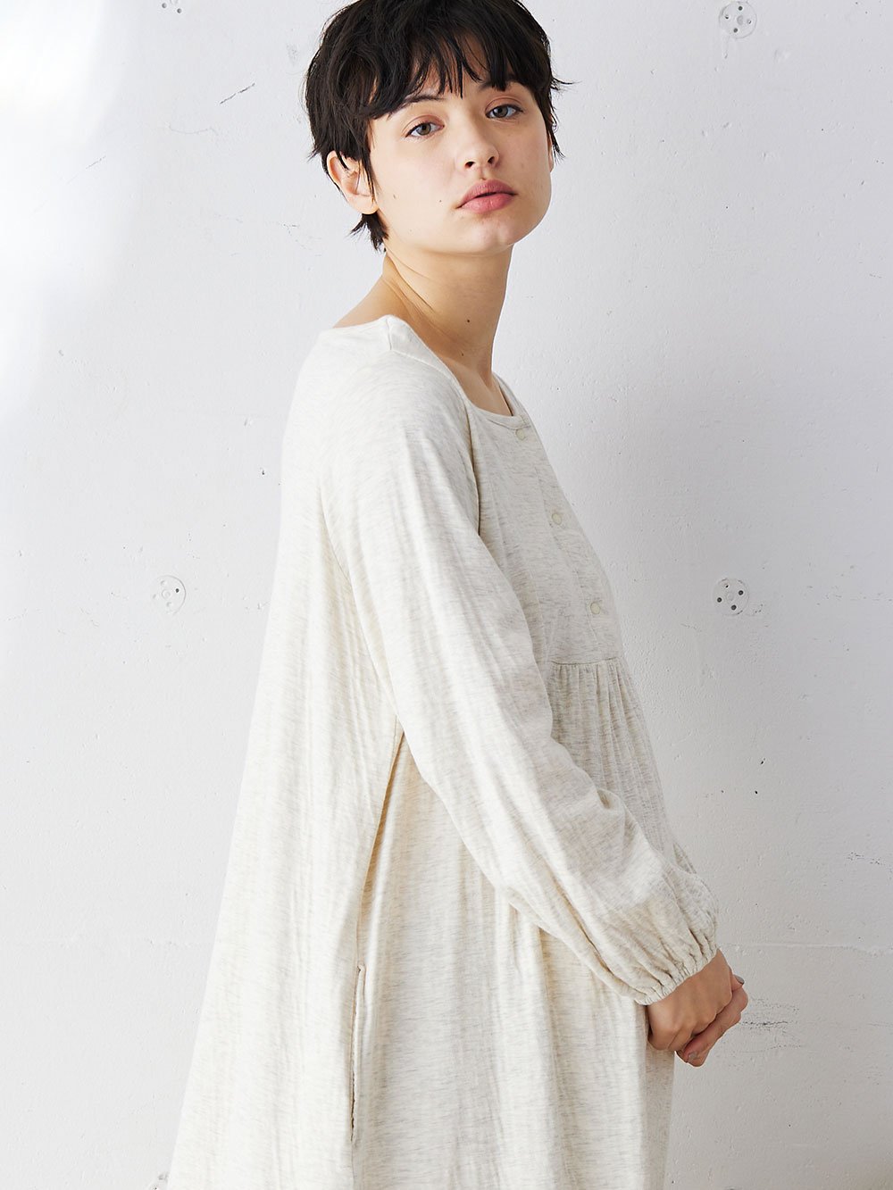 マタニティ パジャマ・ルームウェア|【親子コーデ可】接結ガーゼ袖ボリュームネグリジェ×授乳に便利ケープセットパジャマ　マタニティ・授乳パジャマ|オートミール