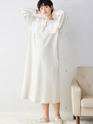 マタニティ パジャマ・ルームウェア|【親子コーデ可】接結ガーゼ袖ボリュームネグリジェ×授乳に便利ケープセットパジャマ　マタニティ・授乳パジャマ|オートミール