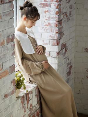 マタニティ パジャマ・ルームウェア|【親子コーデ可】接結ガーゼ袖ボリュームネグリジェ×授乳に便利ケープセットパジャマ　マタニティ・授乳パジャマ|モカブラウン