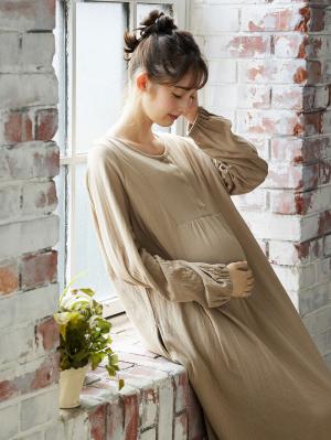 マタニティ パジャマ・ルームウェア|【親子コーデ可】接結ガーゼ袖ボリュームネグリジェ×授乳に便利ケープセットパジャマ　マタニティ・授乳パジャマ|モカブラウン